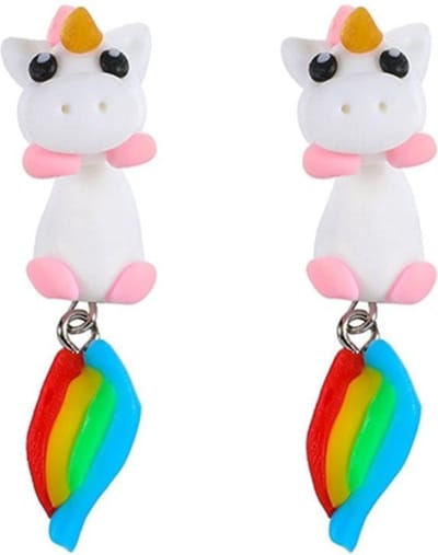 Fako Bijoux® - Oorbellen - Dansende Eenhoorn - Regenboog