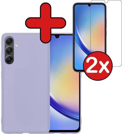 Hoesje - Met 2x Screenprotector - Geschikt voor Samsung Galaxy A34 - Sterk & Shockproof - Telefoon Hoes - Back Cover - Siliconen Case - Telefoonhoes - Lila