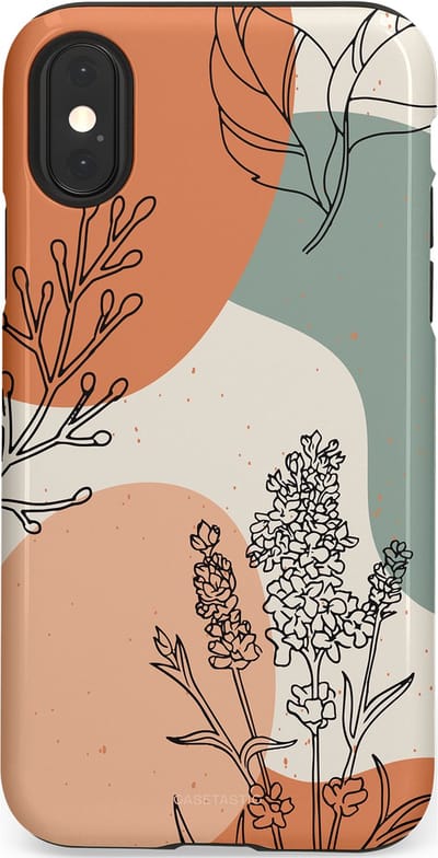 Casetastic hoesje geschikt voor Apple iPhone X / Apple iPhone XS - Dubbellaagse bescherming - Lijnenspel Natuur - Fashion Case - Zand Saliegroen Terracotta