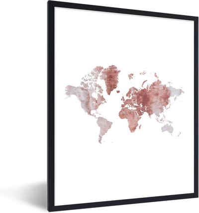 Poster in lijst - Fotolijst 60x80 cm - Posters - Wereldkaart - Roze - Marmer - Posterlijst zwart - Decoratie - Wanddecoratie woonkamer - Muurdecoratie slaapkamer