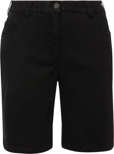 Ulla Popken - Dames - Jeansbermuda Mandy 5-pocket model comfortabele tailleband - Zwart - Maat 42