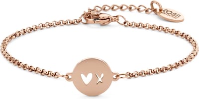 CO88 Collection Inspirational 8CB-90415 Stalen Armband met Hanger - X Heart 10 mm - Lengte 16,5 + 3 cm - Rosékleurig