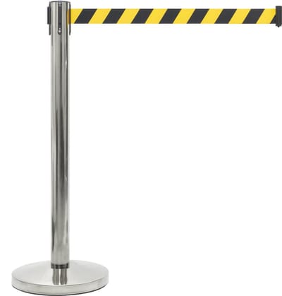 GJ Floors - Afzetpaal met trekband | Chroom - Geel-Zwart - Hoogte: 92 cm - Lengte: 200 cm - Steel diameter: 5,1 cm
