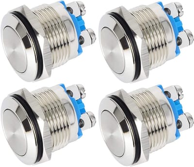 4 Stuks 22mm Momentary Waterdichte Drukknop 12V/24V/125V/250V met Schroefaansluitingen