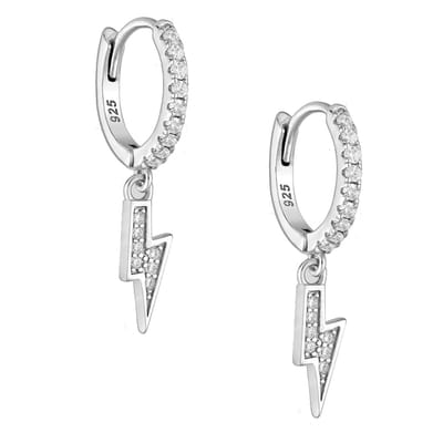 EAR IT UP - Oorbellen - Oorringen - Bliksem - Lightning - Zirkonia - Pavézetting - Gerhodineerd 925 sterling zilver - 12 x 25 mm - 1 paar