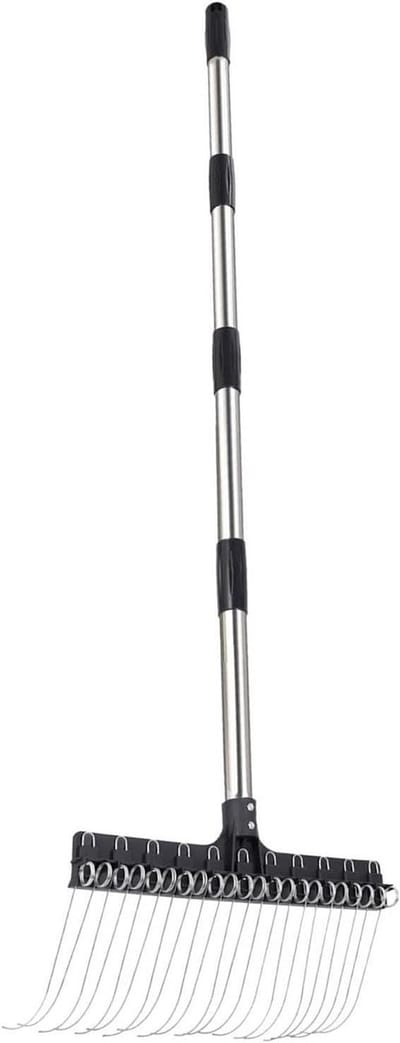 Gazonhark - Tuinhark - Bladeren Opruimen - Verstelbaar Handvat - 98-160 cm - Zwart