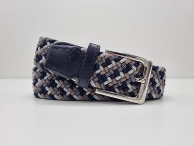 Elastische riem - gevlochten broekriem - dames en heren riemen - kleur Blauw grijs kaki 110 cm