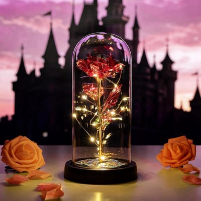 Roos in Glazen Koepel - Altijd Bloem en LED Verlichting - Perfect Cadeau voor Vrouwen, Moeders en Meisjes