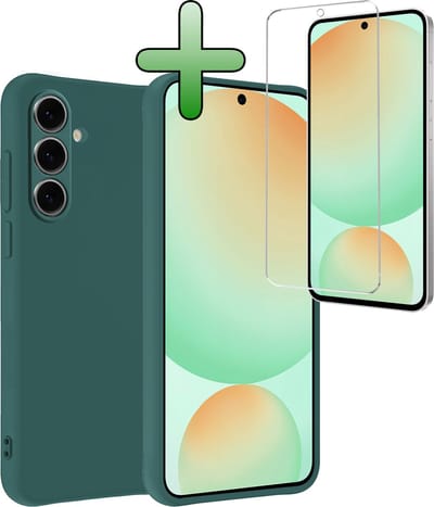 Hoesje Met Screenprotector - Geschikt voor Samsung Galaxy S24 FE - Sterk & Shockproof - Back Cover - Siliconen Case - Telefoon Hoes - Donkergroen