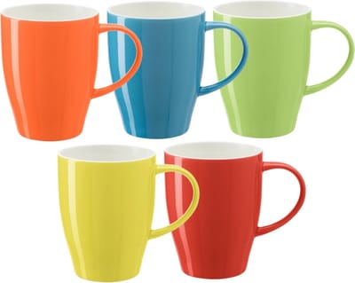 Bellatio Design Koffie mokken/bekers Paris - 5x - porselein - multi kleuren - 350 - stijlvolle vorm