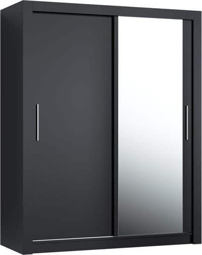 Promeubels - Kledingkast Miami - 120cm - Zwart mat - met spiegel - Schuifdeur - Opbergkast