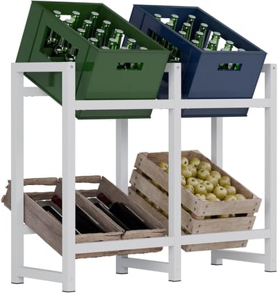CLP Krattenrek Stack - Metalen Drankkrat Rek voor 2 tot 9 Kratten - Stevige Flessenkrat Standaard - Moderne Uitstraling - wit - 4 Kratten