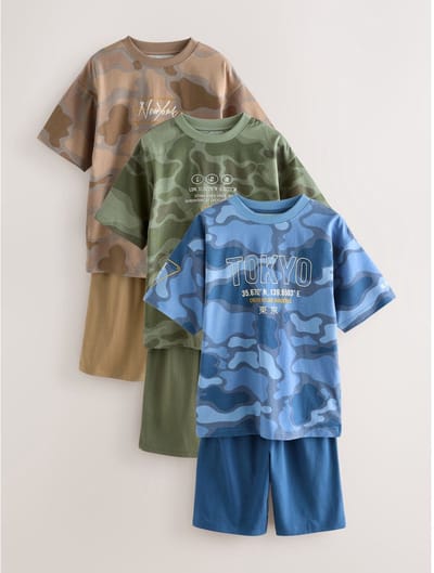 Next - Jongens - Set van 3 korte pyjama's (3-16 jaar) - Blauw
