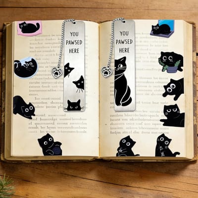 Set van 12 metalen boekenleggers met kattenmotief, magnetische boekenleggers voor boekenliefhebbers, cadeau-ideeën voor kattenliefhebbers en lezers