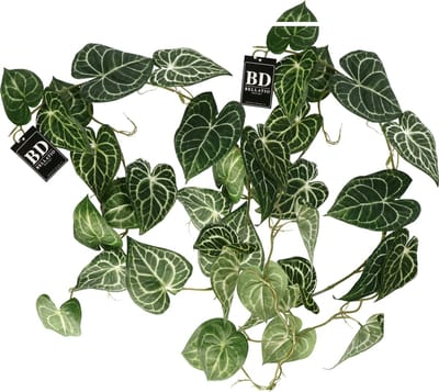 Bellatio Design kunstplant/hangplant slinger - 2x - Anthurium - groen - 109 cm lang - planten guirlandes