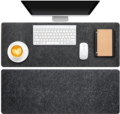 Grote antislip bureaumat van vilt 80 x 30 cm voor computer toetsenbord muis laptop gaming kantoor - zwart en grijs