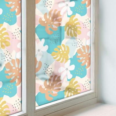 Coloray Privacy Folie Raam - Exotische natuur Anti inkijk Raamfolie Glas in Lood - 200x100 cm - Veelkleurig Melkglas Folie - Zonwerende Raamfolie - Voor de woonkamer, slaapkamer en hal. - Privacy Folie Raam Glas in Lood