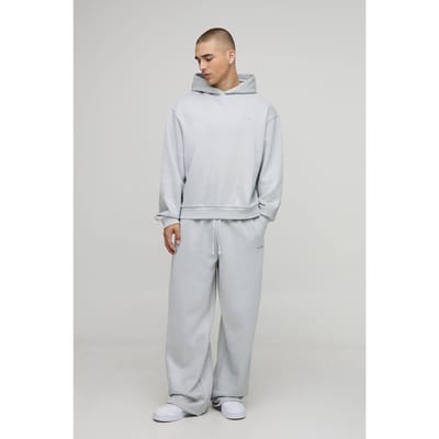 Oversized Boxy Rhinestone Hoodie And Wide Leg Jogger | Grey | Size Medium