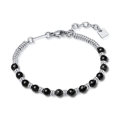 Twice As Nice Armband in edelstaal, zwarte kralen Zilverkleurig 18cm+3cm