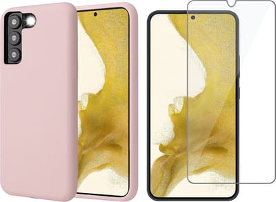 Hoesje geschikt voor Samsung Galaxy S22 Plus - Matte Back Cover Microvezel Siliconen Case Hoes Roze - Tempered Glass Screenprotector