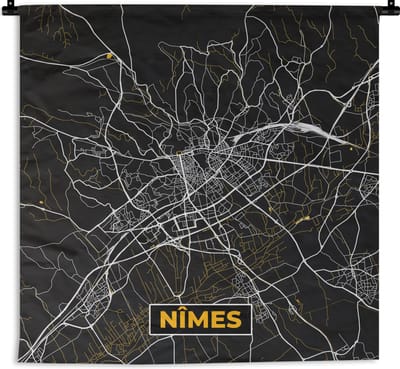 Wandkleed - Wanddoek - Frankrijk – Nîmes – Stadskaart – Plattegrond – Kaart - 180x180 cm - Wandtapijt