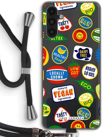 Case Company® - Hoesje met koord geschikt voor Samsung Galaxy A13 5G hoesje met Koord - Fruitsticker - Telefoonhoesje met Zwart Koord - Bescherming aan alle Kanten en Over de Schermrand