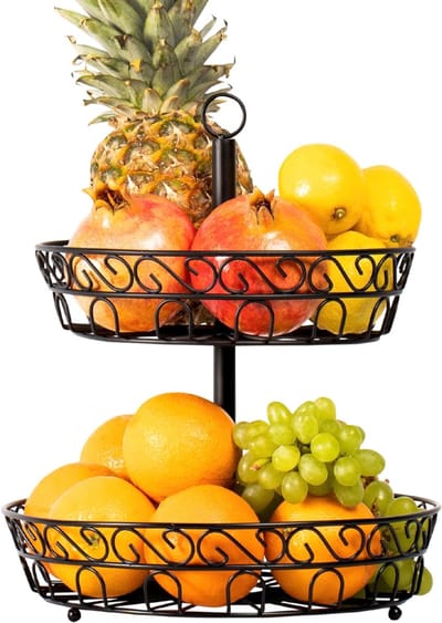 REN® Fruitschaal - Fruitmand - Etagere 3 Laags - Fruitschaal Etagere - Fruit Etagere - Zwart - 36cm x 36cm x 30cm