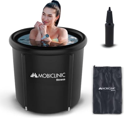 Mobiclinic Artic - Ijsbad - Ice Bath - Opvouwbaar Bad - 350L - Bath Bucket - Zitbad - Buitenbad - Met deksel - 80 x 80 x 70 cm - Opblaasbare Rand - Zwart