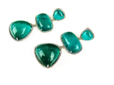 Zilveren oorringen oorbellen Model Green Trio gezet met groene stenen en cubic zirconia