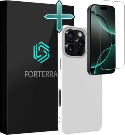 Hoesje Met Screenprotector - Geschikt voor Apple iPhone 16 Pro - Sterk & Shockproof - Telefoon Hoes - Back Cover - Siliconen Case - Wit