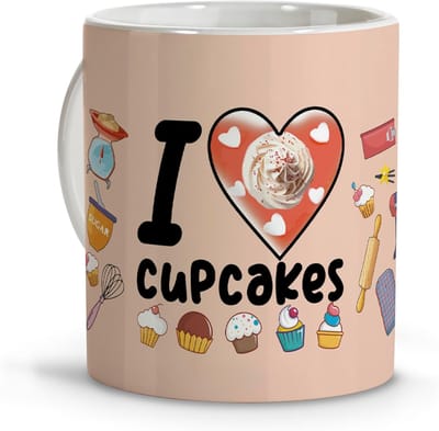 Keramische Mok - Theekopje Cadeau - Dagelijks Gebruik - Magnetronbestendig - 8 x 9.5 cm - Cupcakes Design