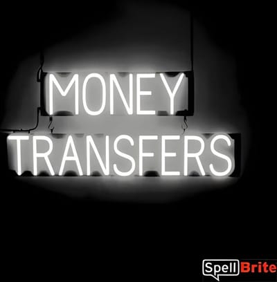 MONEY TRANSFERS - Lichtreclame Neon LED bord verlicht | SpellBrite | 88 x 38 cm | 6 Dimstanden - 8 Lichtanimaties | Reclamebord neon verlichting
