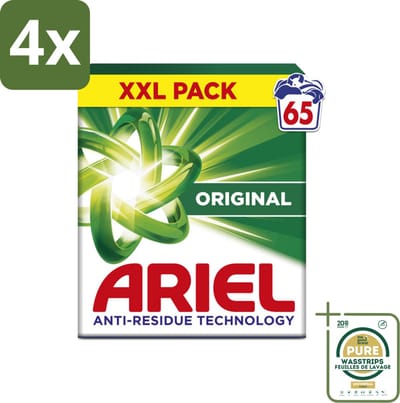 Ariel – Original – Snel Oplosbaar Waspoeder – 3,58 kg - Voordeelverpakking - 4 stuks - Anti-residu - Vlekverwijdering