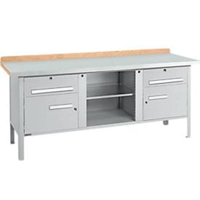 Box-type werkbank Schäfer Shop Select PW 200-0 - beuken multiplex blad - met stalen afdekking - tot 750 kg - B 2000 x D 700 x H 840 mm - blank aluminium
