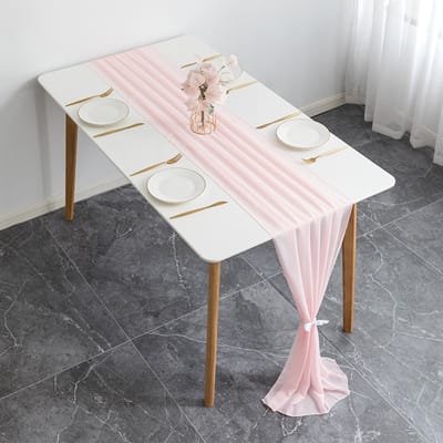 Tafellopers van gaas, set van 2, beige, boho, 90 x 300 cm, voor bruiloft, keuken, eetkamer, vakantie, tafeldecoratie voor thuis en feestjes