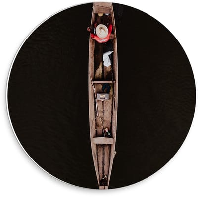 KuijsFotoprint - Schilderij - Houten Vissers Bootje Het Water - Zwart, Wit En Bruin - 30 X 30 Cm