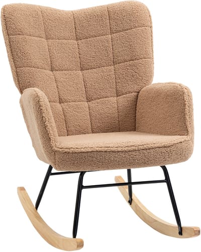 Afmetingen 71x98x101cm Bruin Schommelstoel Schwingsessel Akzentstoel Relaxstoel Lammfellimitatie Loungefauteuil Woonkamer Slaapkamer Kinderkamer Ergonomische Schommelstoel Stalen Frame Beukenhouten Basis Comfortabele