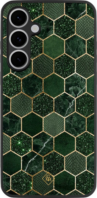 Casimoda® hoesje - Geschikt voor Samsung Galaxy S24 FE - Kubus Groen - Zwart TPU Backcover - Geometrisch patroon - Groen