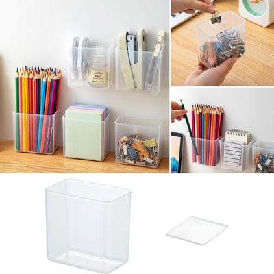 Porte-stylo de bureau Organisateur Boîte de rangement murale avec autocollant Porte-crayon Organisateur de chambre à coucher Salle de bain Boîte de rangement Papeterie scolaire 1 PIÈCE