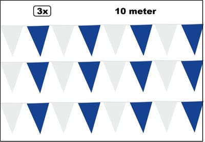 3x Vlaglijn wit/blauw 1000 cm - Vlaggenlijn - Carnaval thema feest