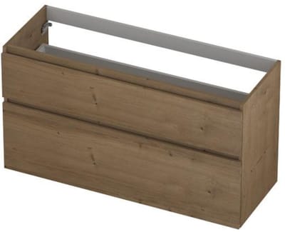 INK - Onderkast 2 Laden Greeploos Fineer Eiken met Houten Keerlijst A-symmetrisch - 1200x450x650 Mm - Ash Grey Fineer
