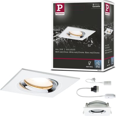 Inbouwlamp Nova Plus zwenkbaar IP65 hoekig 93x93 mm 30° GU5,3 / GU10 max. 35W 230/12V dimbaar Wit mat, Chroom