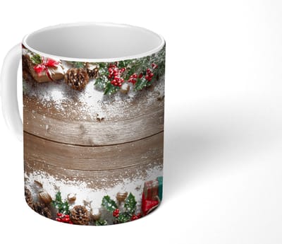 Mok - Koffiemok - Kerstdecoratie - Geschenken - Hout - Veelkleurig - Mokken - 350 ML - Beker - Koffiemokken - Theemok