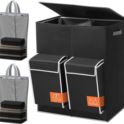 RWB® Wasmand 4 Vakken - Wasmand Vier Vakken - Wasmand - Zwart - ‎58 x 40 x 70 cm