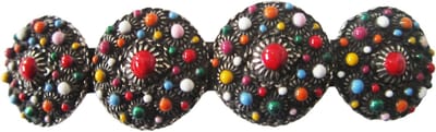Zeeuws Meisje - Haarspeld 6 cm met 4 zeeuwse knoppen multicolour emaille, zwaar verzilverd, made in France speld