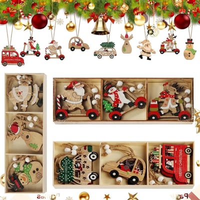Houten Kersthangertjes, 27 Stuks, Decoratie voor de Kerstboom, Kerstdecoratie, Houten Ornamenten, Kerstfiguren, Feestelijke Versiering