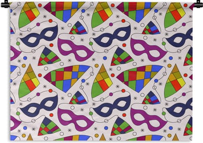 Wandkleed - Wanddoek - Carnaval - Patronen - Maskers - 60x45 cm - Wandtapijt