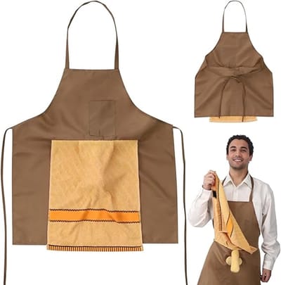 Daity Creatieve Grap‑Keukenschort voor Volwassenen – Met verborgen verrassingszak – lengte 73 cm – bruin – Leuk cadeau voor koken en feestjes
