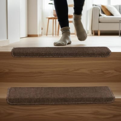 trapmatten set van 6, rechthoekige traptredematten, BxD: 65x24 cm, zelfklevend, traptrede matjes, donkerbruin