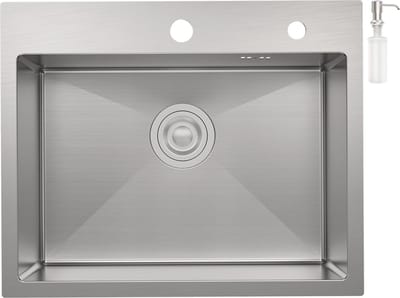 CECIPA max Spoelbak Keuken - Enkele Gootsteen RVS - Geborsteld Roestvrij Staal - Inclusief Luxe Zeepdispenser 500ml - Opbouw & Vlakbouw Wasbak - 55 x 45 x 19 cm